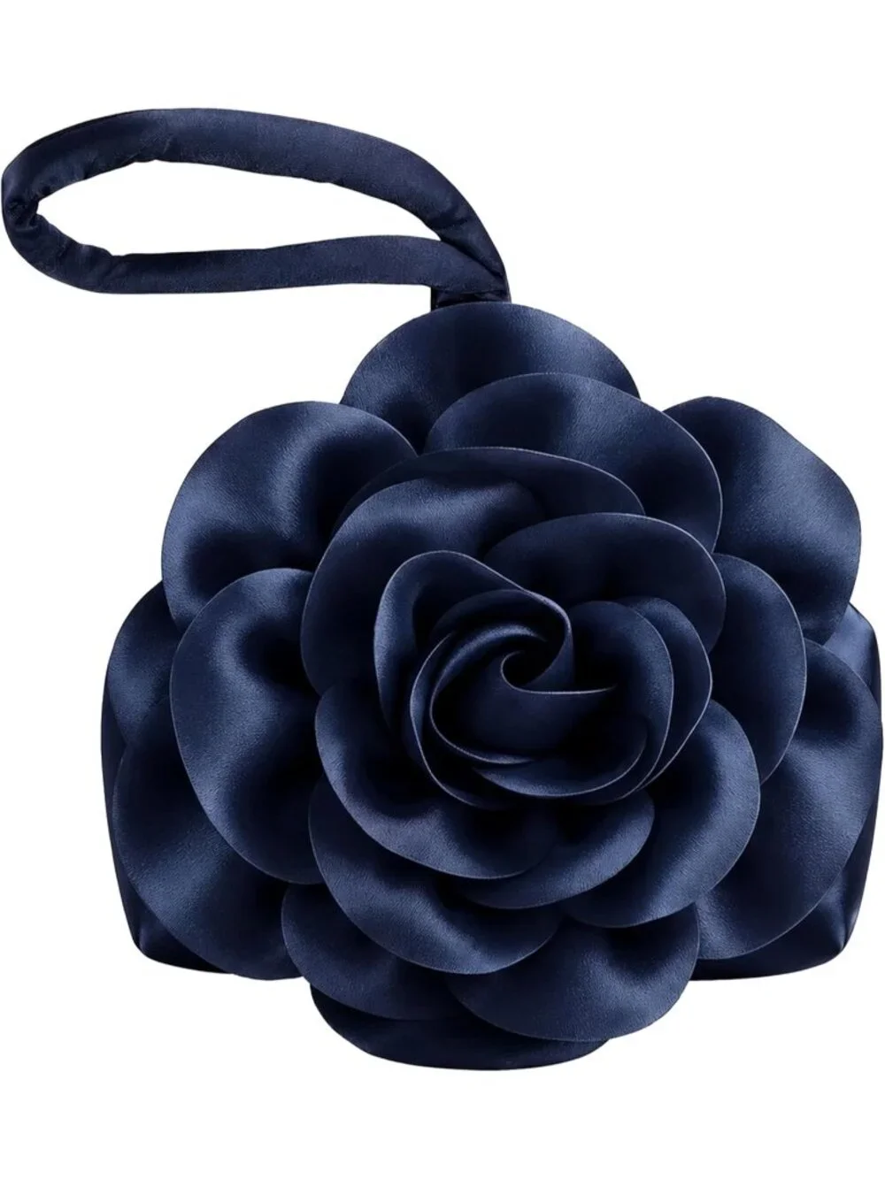 Women's Navy Flower Satin Style Evening Bags Triangle Zipper Clutch Purses